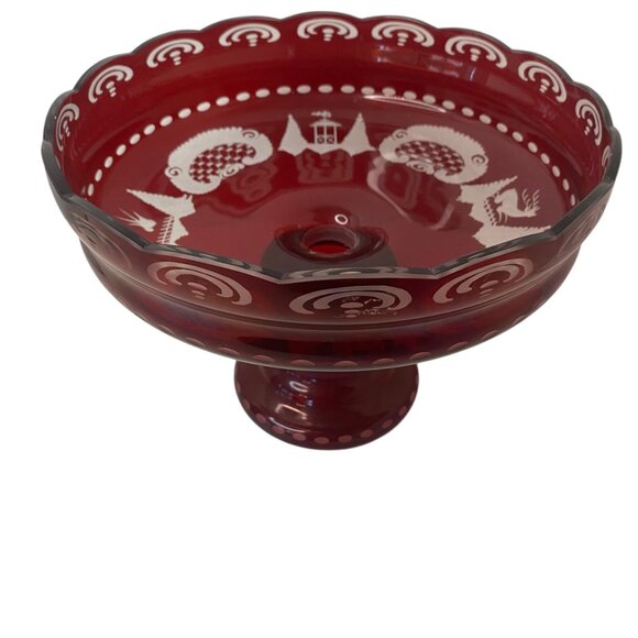 Egerman Czech Bohemian Ruby Red Glass Pedestal Fruit Bowl Magic Potion Christmas - Picture 7 of 16